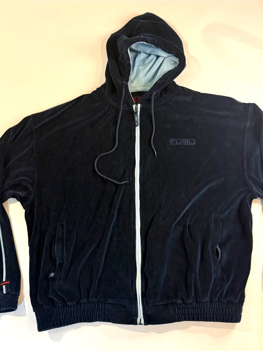 FUBU Men’s Navy Velour Full-Zip Hoodie Jacket Size XL